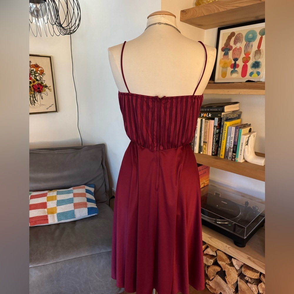 Vintage 70’s 80’s Burgundy Spaghetti Strap Cocktail Party Dress - Picture 9 of 11